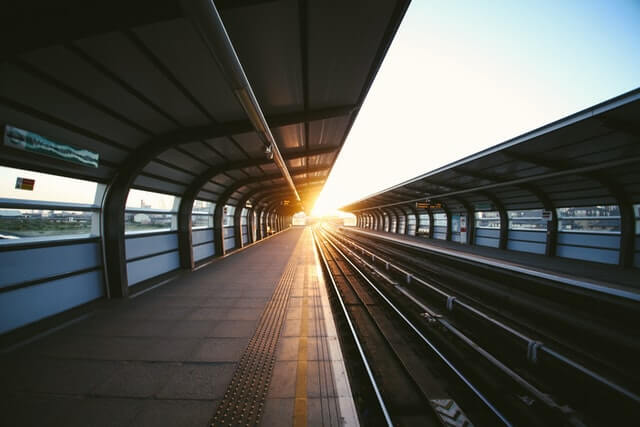 empty train station in sunset